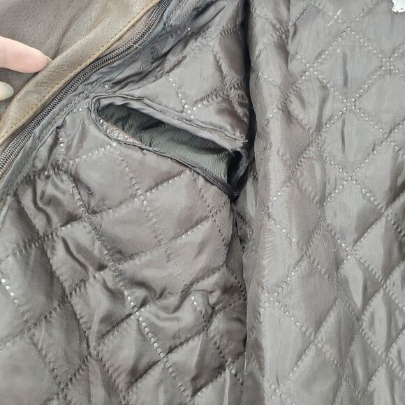 Rocking Leather Motto Style Brown Jacket With Removable Quilted Liner Size 38 - Picture 8 of 13